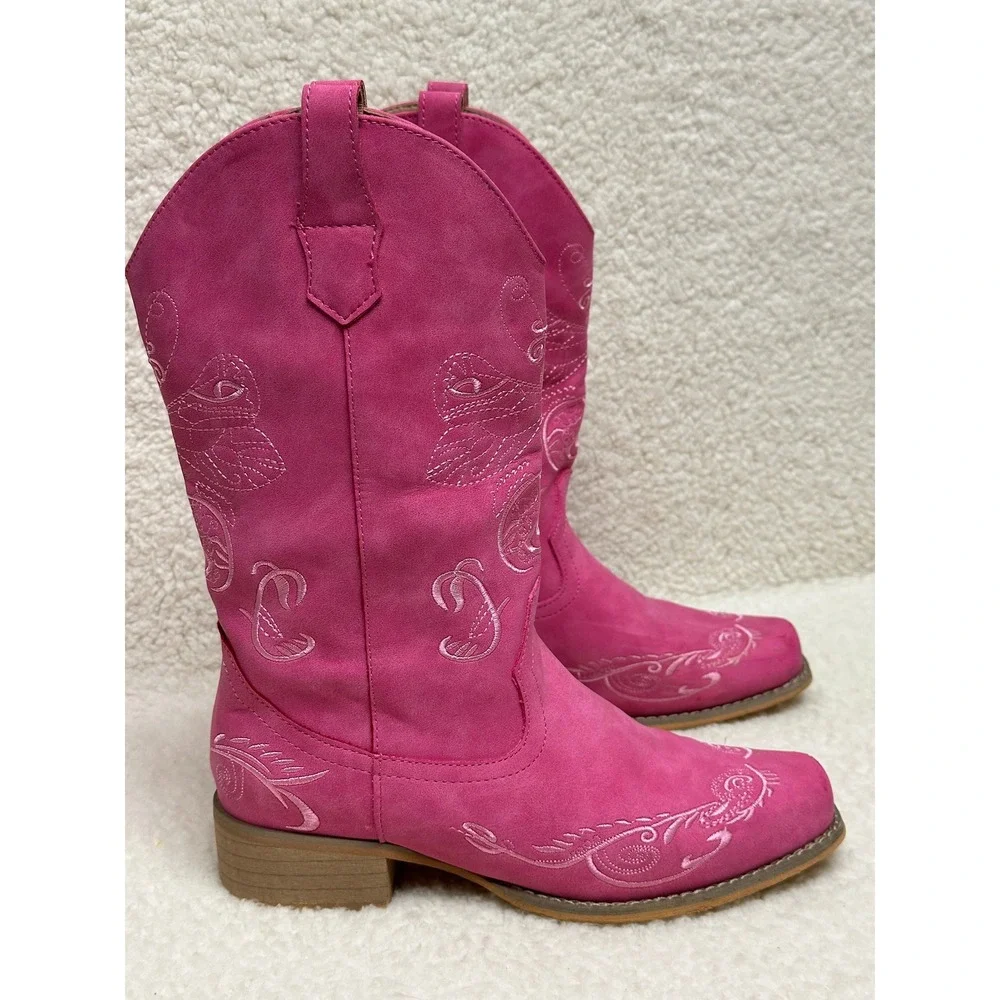 Dream Pairs Women's Pink Embroidered Western Cowboy Boots Size 8.5